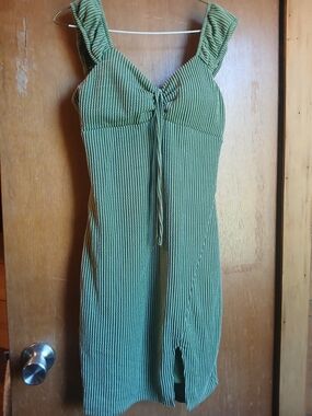No Boundaries Green Striped Sleeveless Mini Dress